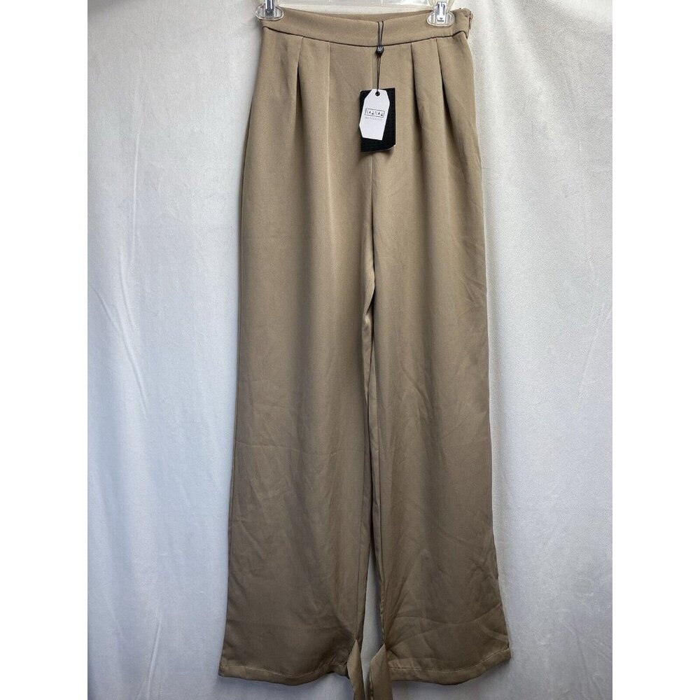 NAANAA High Waisted Pleated Ankle Tie Trouser Pants Women Sz4 Stone Side Zip New